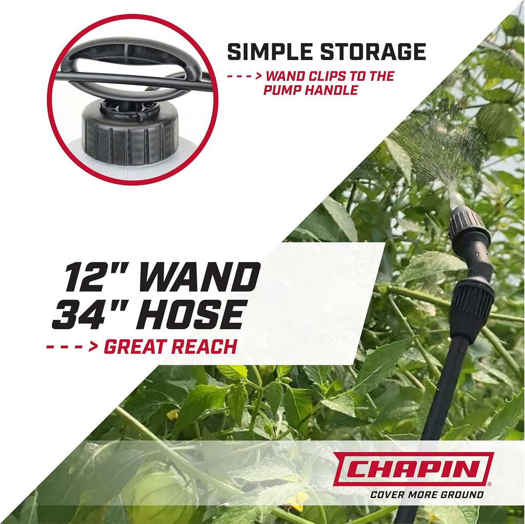 Chapin 16100 1-Gallon Made in USA Garden Pump Sprayer with Ergonomic Handle, Trigger Shut Off, Adjustable Cone Nozzle and in-Tank Filter, for Spraying Weeds, Insects, Fertilizers, Translucent White