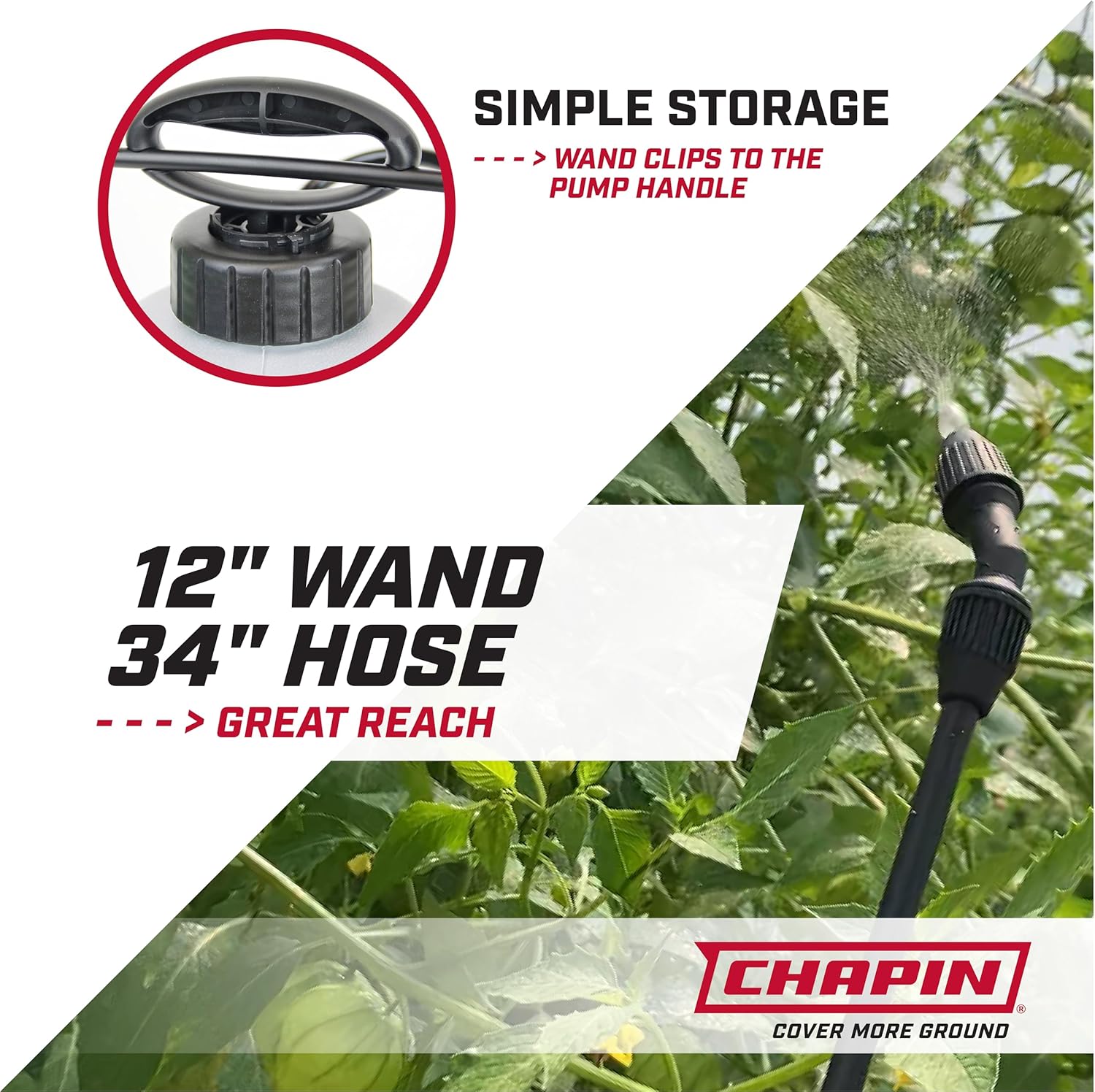 Chapin 16100 1-Gallon Made in USA Garden Pump Sprayer with Ergonomic Handle, Trigger Shut Off, Adjustable Cone Nozzle and in-Tank Filter, for Spraying Weeds, Insects, Fertilizers, Translucent White
