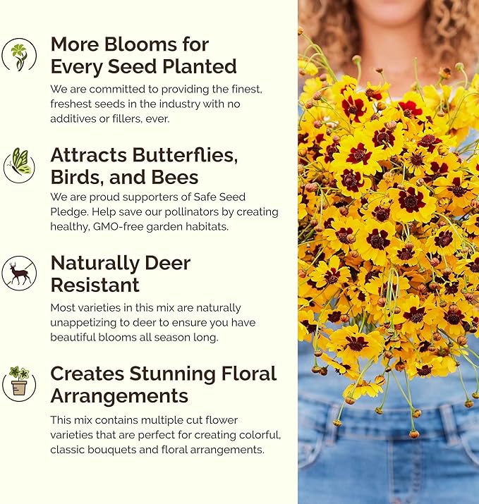 Eden Brothers Country Garden Flower Mixed Seeds for Planting, 1/4 lb, 120,000+ Seeds with Scarlet Flax, Cosmos Sensation | Attracts Pollinators, Plant in Spring or Fall, Zones 3, 4, 5, 6, 7, 8, 9, 10
