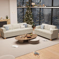 2 Pieces Corduroy Couch Set for Living Room, 5 Seats Cloud Sofa, Deep Seat Floor Couch for Bedroom, Futon Modern Sofa Bed, White Corduroy