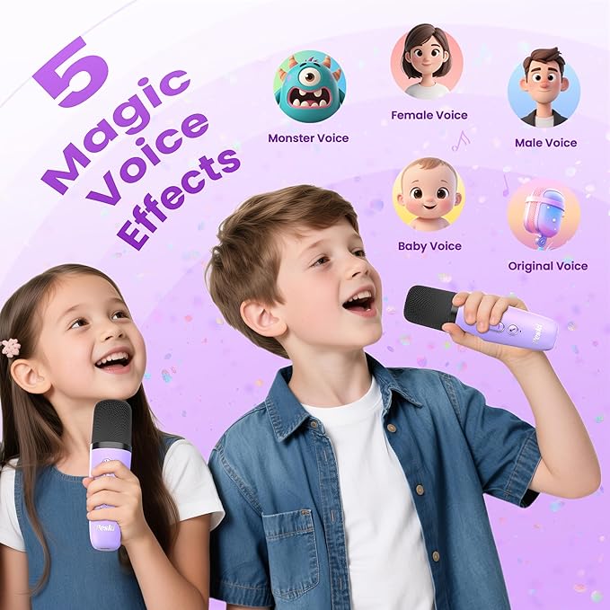Mini Karaoke Machine for Kids Adults, Kids Toys Karaoke Microphone Singing Speaker, Karaoke Player with 2 Wireless Mic Party, Birthday Gifts for Girls Ages 4, 5, 6, 7, 8, 9, 10, 12+ Years Old(Purple)