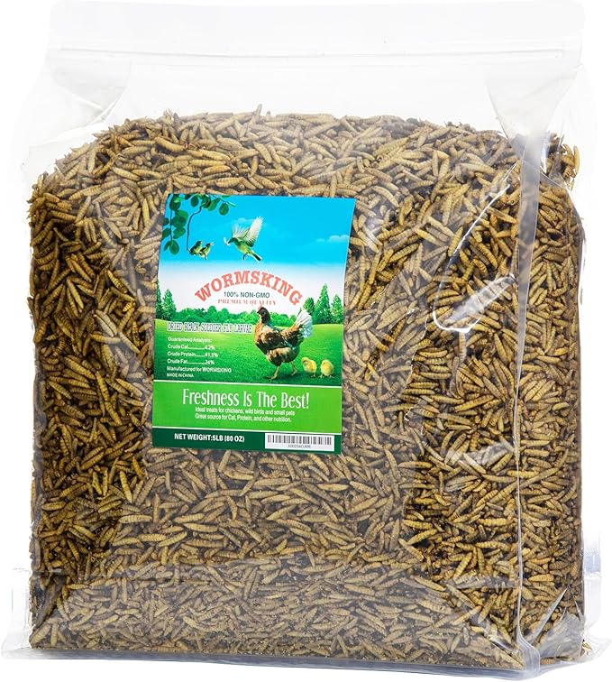 5LB Dried Black Soldier Fly Larvae, More Calcium Than Dried Mealworms, High Protein Chicken Feed,Duck Food, BSFL, Poultry Treats