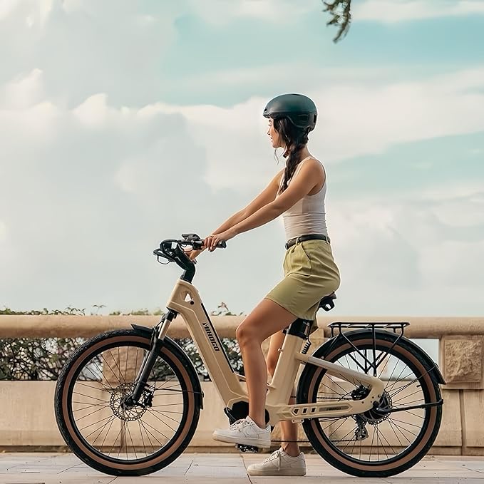 Carbon Fiber Electric Bike, 48V Dual Battery 128 Miles Ebike, Peak 1000W Motor 25MPH, 26'' Big Tires, 7-Speed, Hydraulic Brakes, Front Suspension Electric Bicycle for Men/Women Commuter
