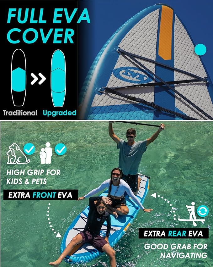 MOUSA 10‘8/11'×35" Extra Wide Inflatable Stand Up Paddle Board, Stable Paddleboard SUP for 2 People/Family, Anti-Slip Full EVA Deck, 3 Handles, 100L Backpack, All-Round Sup Board, Big Fin