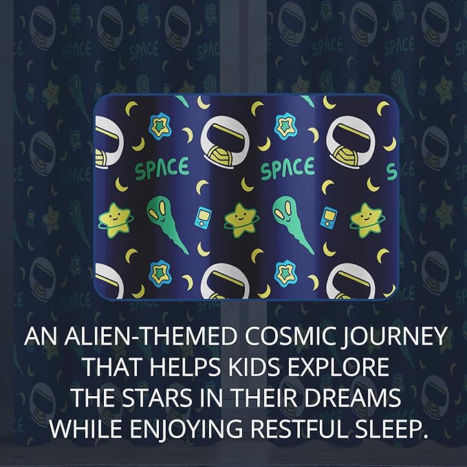 Kids Space Alien Blackout Curtains - 100% Blackout, Thermal Insulated, Noise Reducing, Perfect for Kids Room and Nursery, 2 Panels (Friendly Alien, W52×L63)