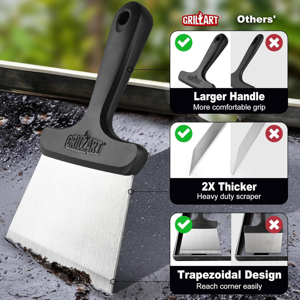 GRILLART Griddle Cleaning Kit for Blackstone, Flat Top Grill Cleaning Kit with Grill Stone, Griddle Scraper, Scouring Pad and Handles, Multifunctional Griddle Accessories for Rusty Grills, Orange