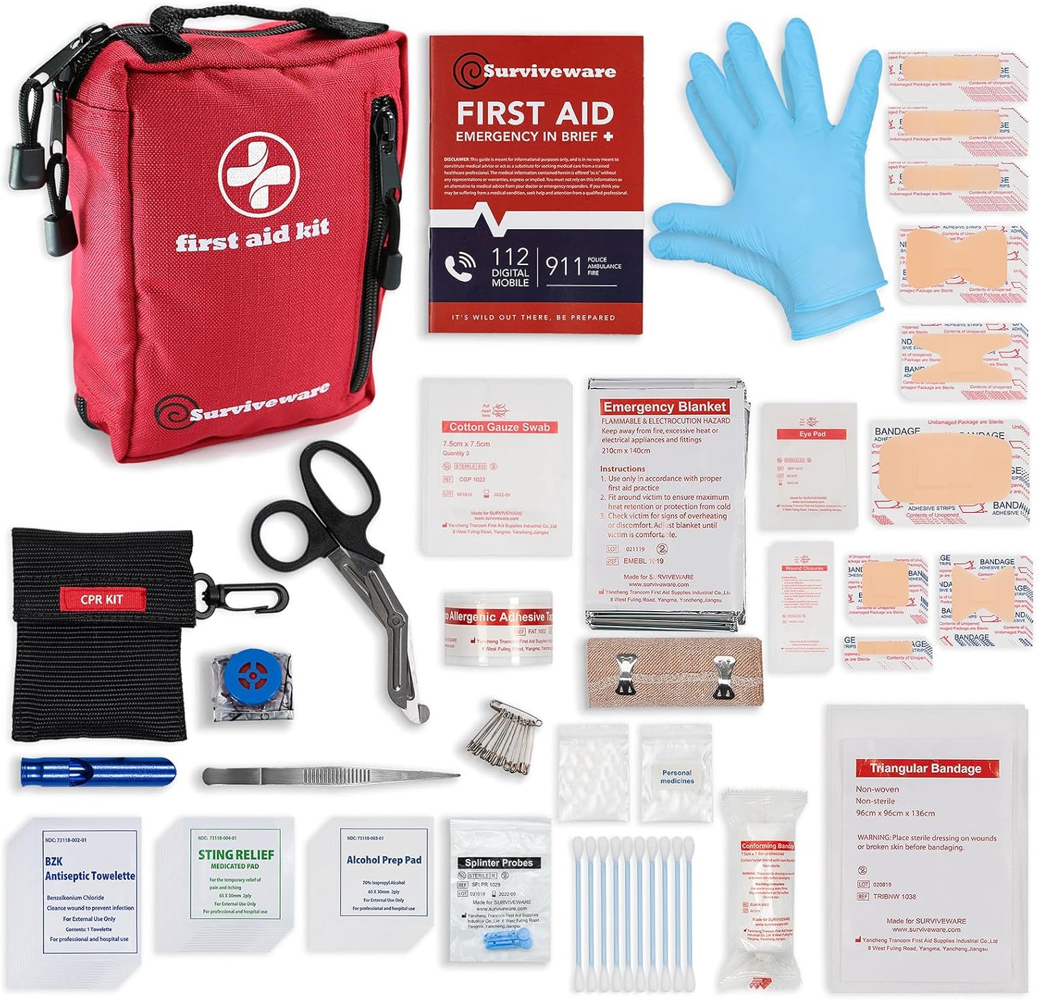 Surviveware Comprehensive Premium Survival First Aid Kit | 98 Pcs Comprehensive Survival Medical Emergency Kit for Travel Camping Gear, Home Essentials Outdoor Emergencies