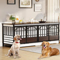 COZPAW 86 Inch Double Dog Crate Furniture for 2 Large Dogs, Decorative Dog Kennel Indoor TV Stand, Heavy Duty Wooden Dog Cage for Large Medium Dogs Sized Dog Pet House with Divider (White)