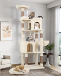 Globlazer Heavy Duty Cat Trees for Large Cats, Sturdy 72in Maine Coon Cat Tree for Large Cat 20 lbs+ Heavy Duty Cat Tower for Adult Biggest Cats with 6 Scratching Posts, Hammock, S72, Beige