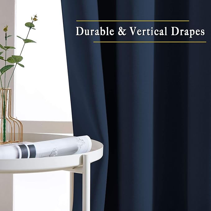 NICETOWN Navy Blue Blackout Living Room Curtains, 110 inches Long, Grommet Thermal Window Treatments Room Divider Blinds Sound Reducing, W66 x L110, 2 Pieces