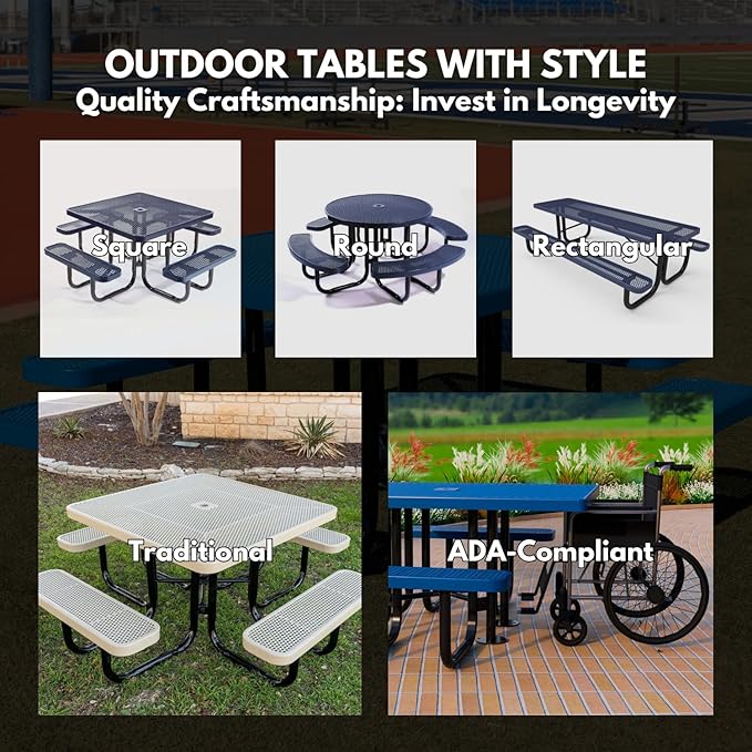 T8-TXTDBL Heavy Duty Rectangular Portable Picnic Table, 8 Ft, Textured Dark Blue, Made in America