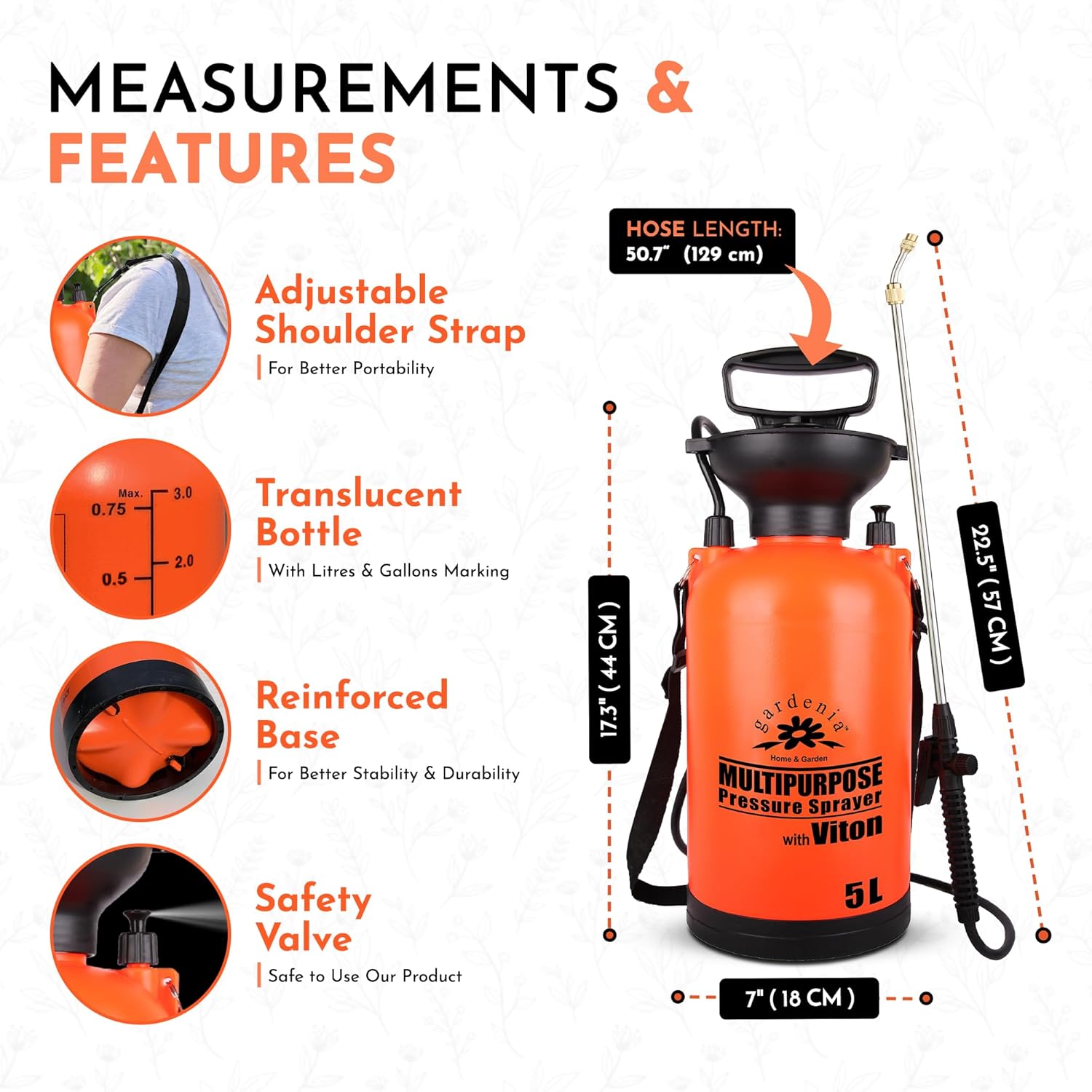 Pump Sprayer Upgraded Garden Sprayer with Viton Seals Telescopic Metal Lance, Premium Pumping Spray Bottle 5L-S with Spare Parts for Watering Plants Lawn Care & Home & Car Cleaning