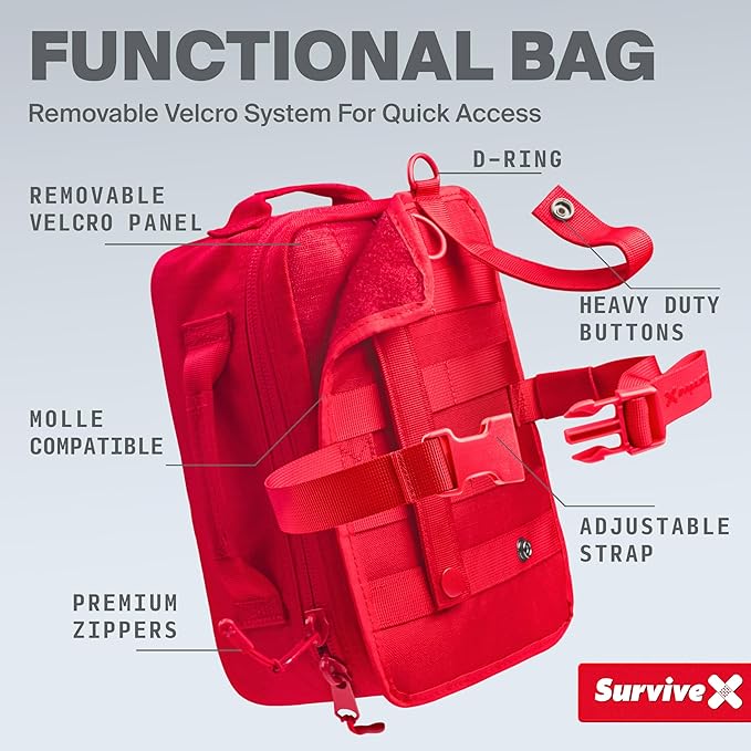 Large First Aid Kit for Car, Travel & Home - Emergency Kit for Hiking, Camping, Backpacking and Outdoors - Includes Zip Stitch Wound Closure Strips