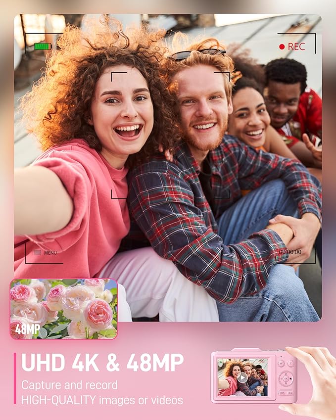 Digital Camera, FHD 1080P Kids Camera Digital with 16x Zoom Anti Shake, 32GB Card, 4K 48MP Portable Compact Point and Shoot Cameras, Vintage Small Camera for Teens Beginner Kids Present