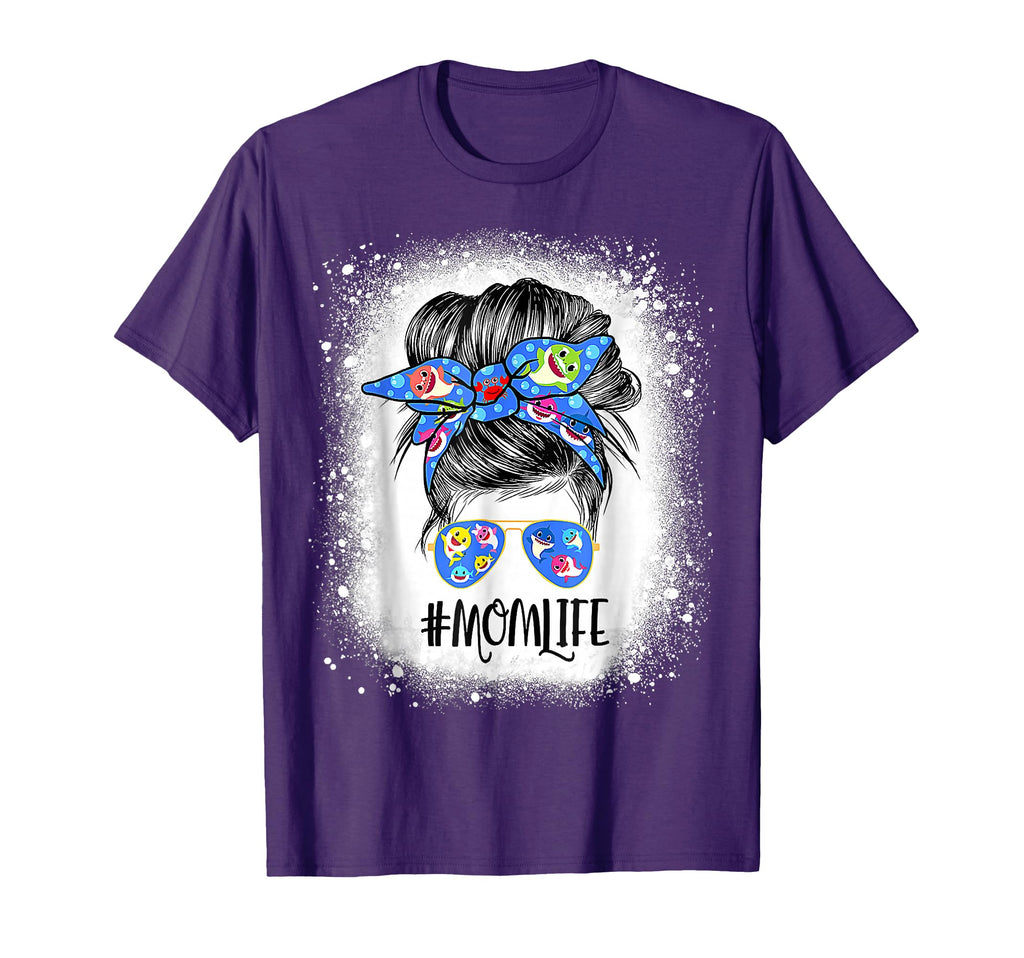 Mom Life Messy Bun Bleached Shark T-Shirt - Unique Graphic for Adults