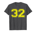 Number 32 Varsity Distressed Sport T-Shirt - Novelty Apparel for Adults
