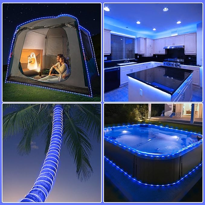 Rope Lights for Outside, 100FT 300 LED Christmas String Lights with Waterproof 8 Modes, Flexible and Connectable Plug in Fairy Lights for Outdoor Indoor Bedroom Patio Party Wedding Decorations, Blue
