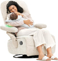Nursery Swivel Glider Recliner Chair with Adjustable Armrests & Headrest, Rocking Chair Nursery with Removable Cover for Breastfeeding, FSC & Oeko-TEX Certified, Beige