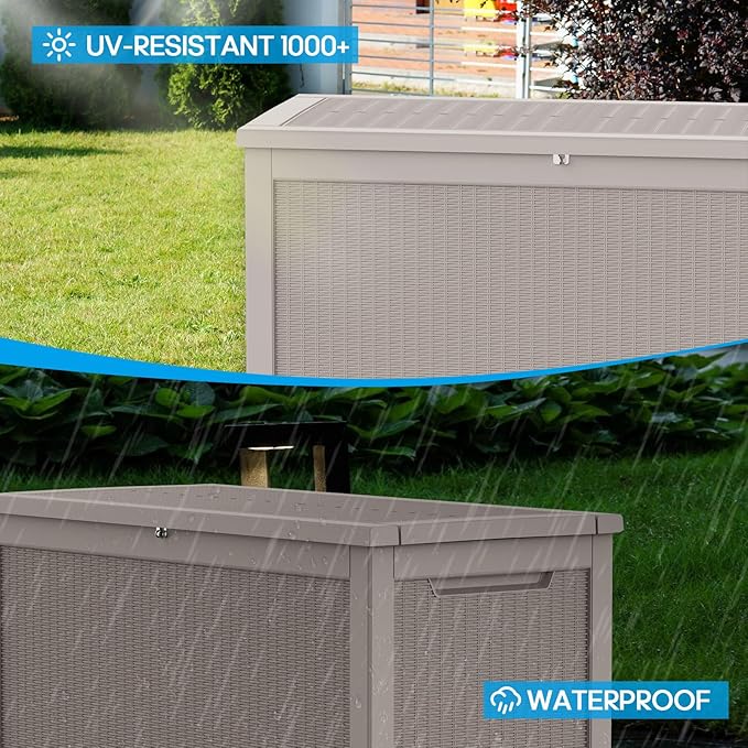 260 Gallon Waterproof Outdoor Storage Box,Large Resin Deck Box,Lockable Outside Storage Box Container for Patio Furniure,Garden,Tools (260 Gallon,Grey)