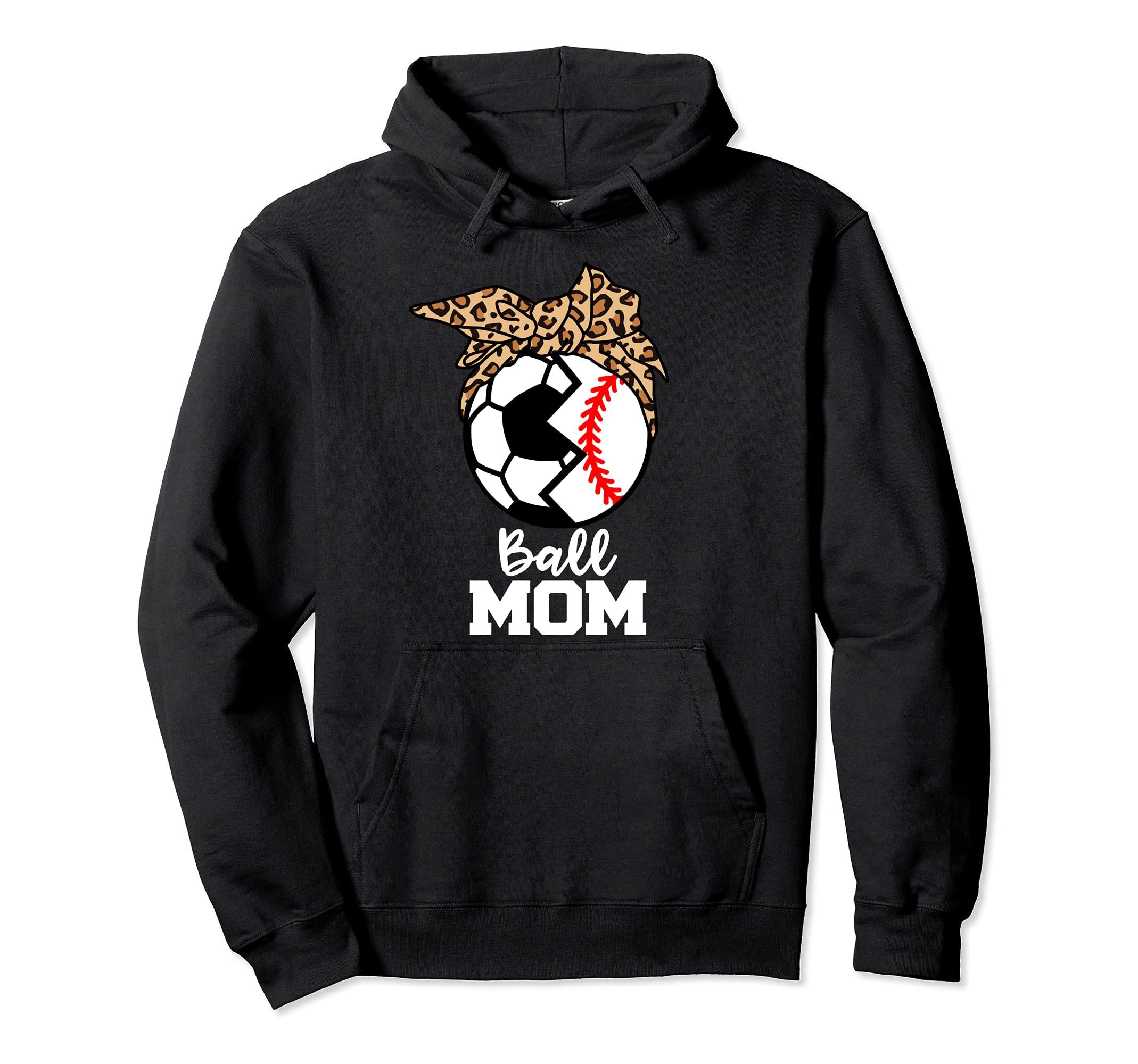 Ball Mom Funny Soccer Baseball Leopard Hoodie - Trendy Graphic for Adults