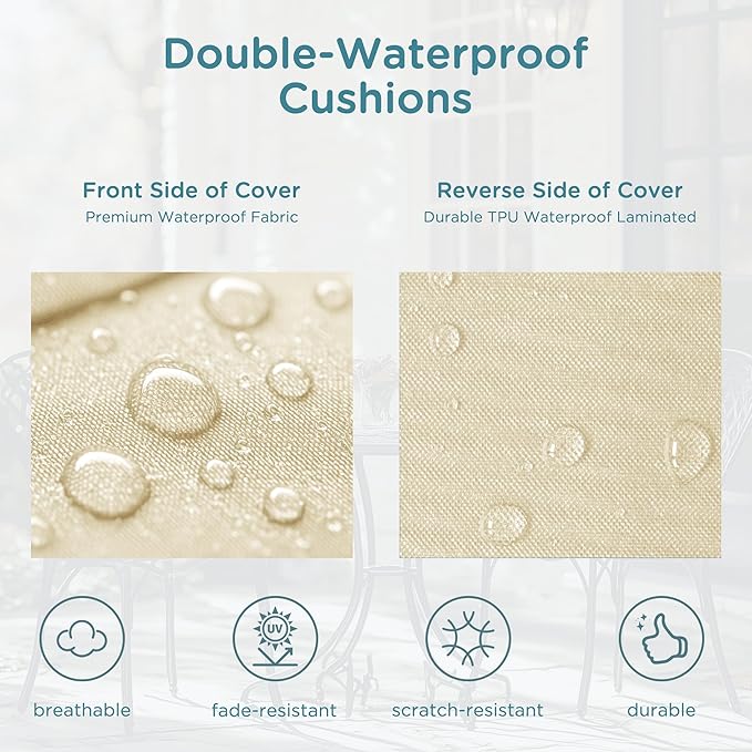 Codi Outdoor Cushions for Patio Furniture 24x24 Inch, Waterproof Chair Seat Cushion with Handles & Adjustable Straps, Fade Resistant - Set of 2, Beige