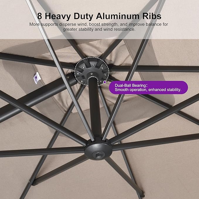 PURPLE LEAF 9' X 11.5' Rectangle Patio Umbrella Outdoor Large Aluminum Cantilever Umbrella with 3-Year Fade Resistance Recycled Fabric and 360-degree Rotation for Deck Pool Garden, Sand Dune