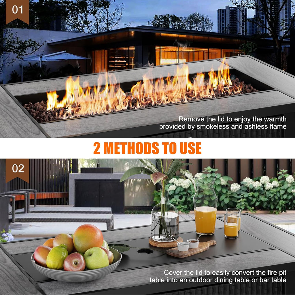 Walsunny 45 inch Outdoor Propane Fire Pit 50,000 BTU Gas Fire Pit Table with Lid, Lava Rock, Waterproof Cover, Rectangle Gas Firepit Table for Garden/Patio, CSA Certification