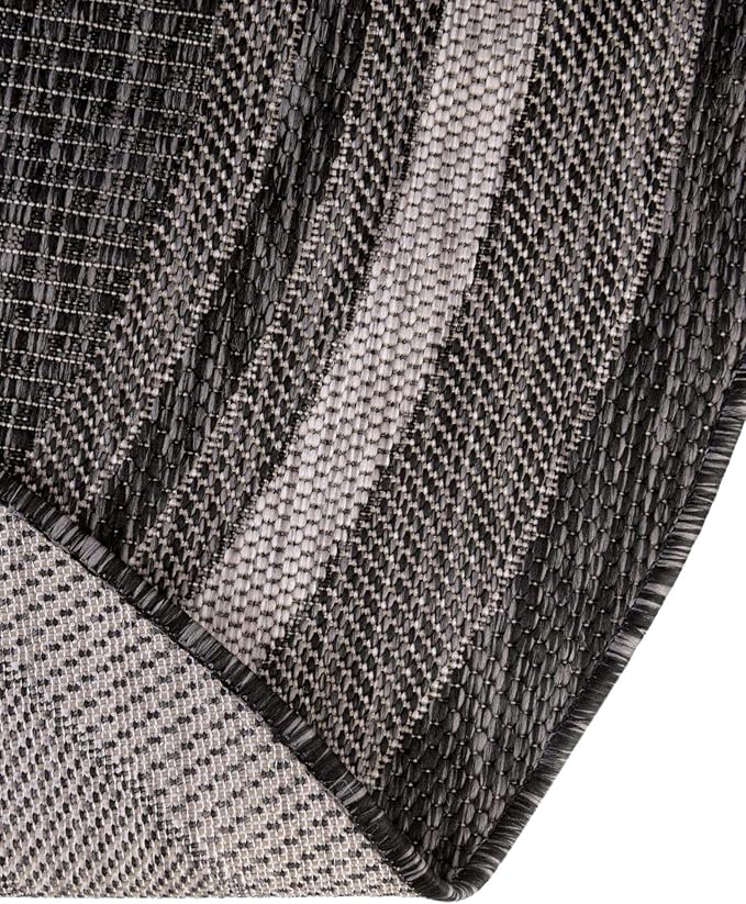 Unique Loom Outdoor Border Collection Area Rug - Soft Border (3' 1" Round, Black/ Ivory)