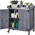 Yaheetech Garden Potting Bench Table, Outdoor Garden Horticultural Wooden Storage Cabinet & Solid Wood Planting Work Bench with Large Space Storage & Metal-Plated Tabletop, Gray
