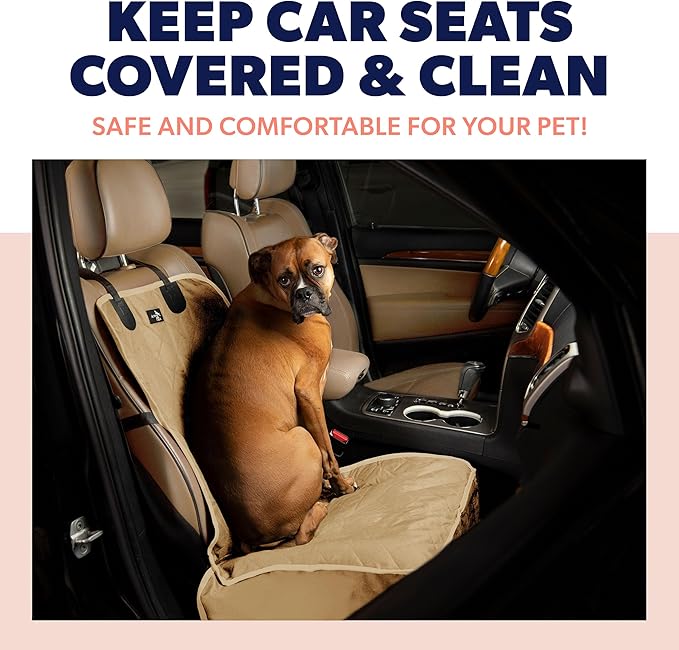 Active Pets Dog Car Seat Cover, Waterproof Front Seat Protector for SUV Truck Sedan, Pet Safety Travel Comfort System with Universal Fit, Beige