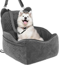 Dog Car Seat Booster with Waterproof Cover, Memory Foam, Small/Medium Dog Bed for Car Back Seat for Travel, Grey, 2 Safety Belt