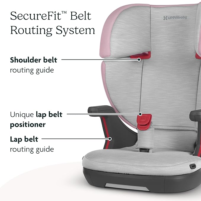 UPPAbaby Alta V2 High Back Booster Seat/Seven-Position, Active Support Headrest for Growing Children/SecureFit Integrated Belt Guide + Positioner/Cup Holder Included/Iris (Grey Mélange/Lavender)