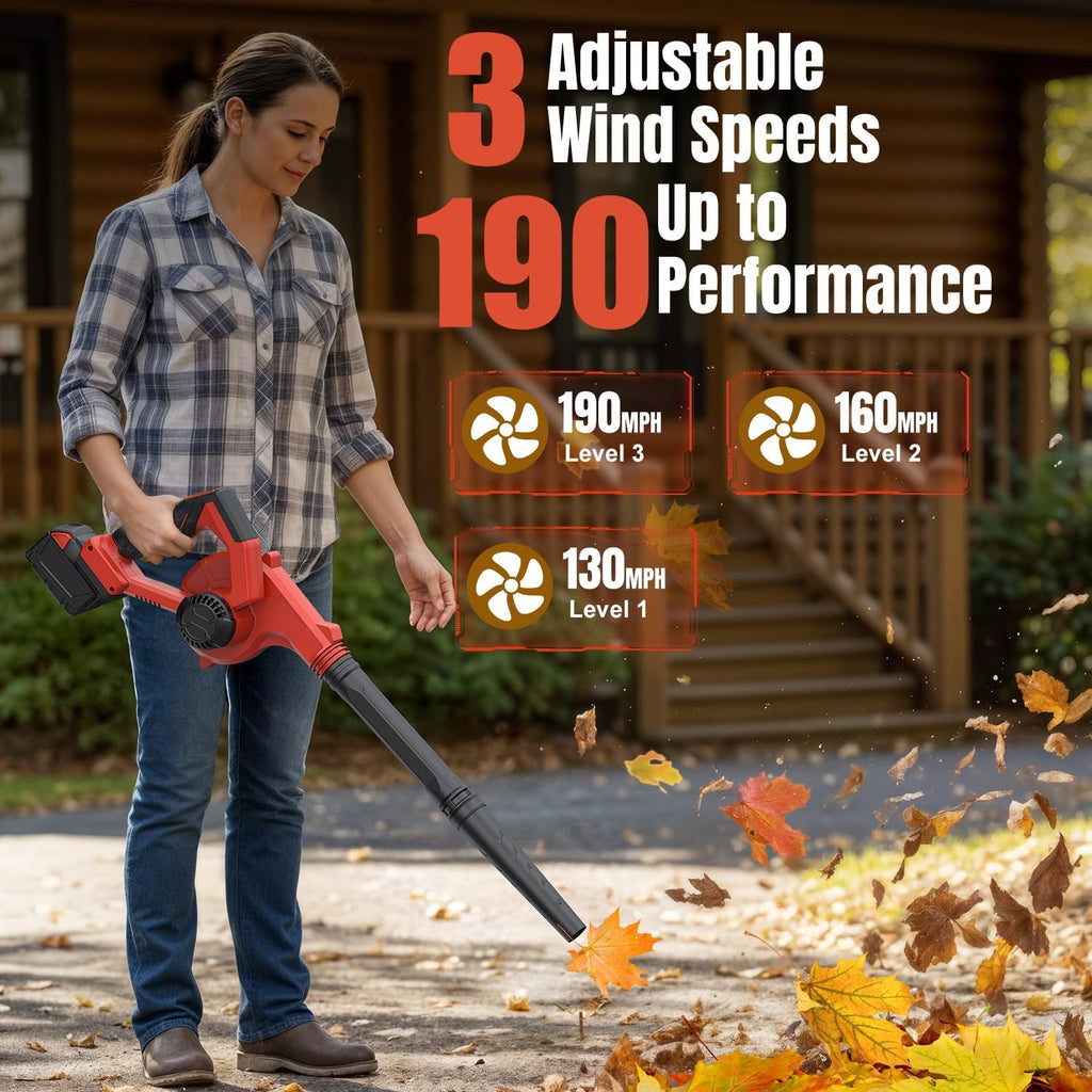 DeForce Cordless Leaf Blower for Milwaukee 18V Battery, 4 in 1 Blower/Vacuunm/Inflator/Deflator, Electric Mini Leaf Blower, 3 Speeds, 190 MPH with Extended Tube for Lawn Care(Bare Tool Only)