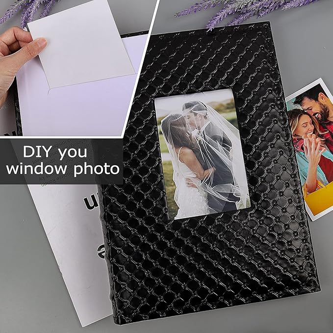 RECUTMS Small Photo Album 4x6 Paper Core Insert Inside Page Picture Album PU Leather Cover 300 Photo Sleeves Boy Girl Family Photo Book Memo Slot Wedding Albums (White)