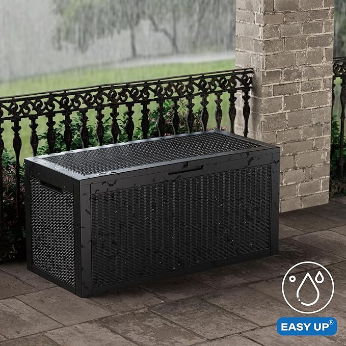 102 Gallon Outdoor Storage Box Waterproof, UV Resistant Resin Deck Box with Hydraulic Rod, Lockable Design and Enhanced Durability for Patio, Garden, and Poolside Use