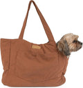 Corduroy Dog Carrier - Lightweight Cotton Soft-Sided Pet Tote with Safety Harness Clip - Breathable Travel Carrier for Small Dogs and Puppies (Brown)
