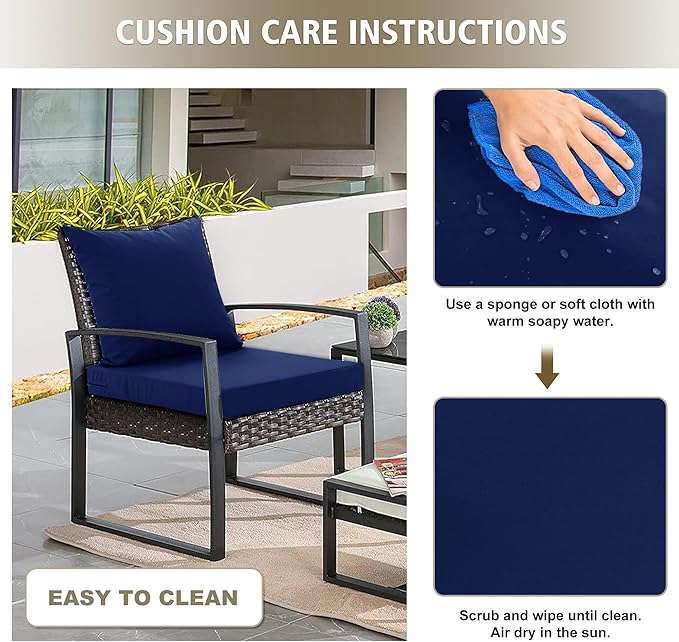 Outdoor Cushions for Patio Furniture, Waterproof Outdoor Chair Cushion w/Fade-Resistant, Removable & Machine-Washable Cover, 22x22 Inch, Deep Seat Sofa/Couch Pad Replacement – Set of 2, Navy Blue