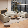 3 Pieces Corduroy Couch Set for Living Room, 3 Seater & Loveset*2 Cloud Sofa, Deep Seat Floor Couch for Bedroom, Futon Modern Sofa Bed, White Corduroy