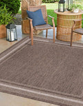 Unique Loom Outdoor Border Collection Area Rug - Soft Border (7' 10" Square Brown/Ivory)