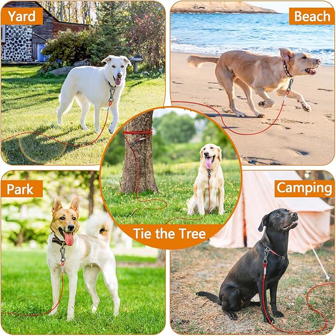 XiaZ 25ft Dog Tie Out Cable, Heavy Duty Dog Chains for Outside with Lockable Hook, Pet Runner Cable Leads for Yard, Dogs Line Tether for Small Medium Large Dogs Up to 125 LBS