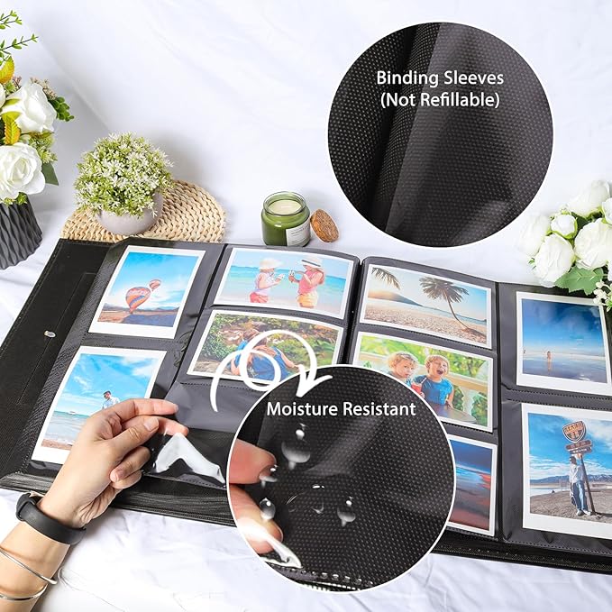 RECUTMS Photo Album 4x6 600 Pockets, Black Pages Leather Cover Large Capacity Picture Albums Holds 600 Horizontal and Vertical Photos (Beige)