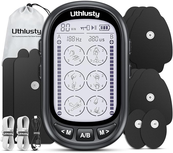 TENS Unit Muscle Stimulator for Pain Relief Therapy – 24 Modes TENS Machine & EMS Massager, Period Simulator Machine for Men & Women, Portable Muscle Stimulator for Back, Shoulder, and Neck Pain