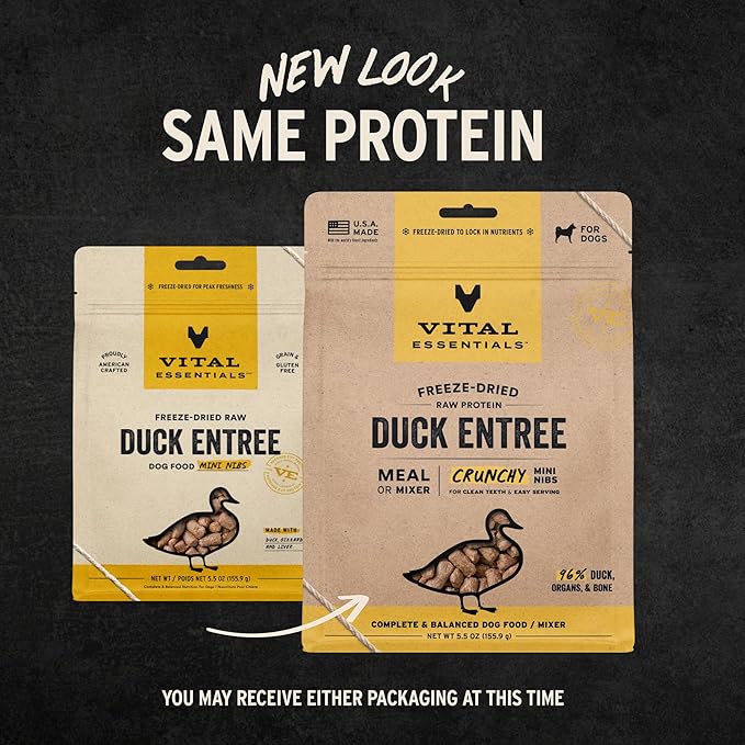 Vital Essentials Freeze-Dried Raw Duck Meal or Mixer Dog Food Crunchy Mini Nibs, 5.5 oz