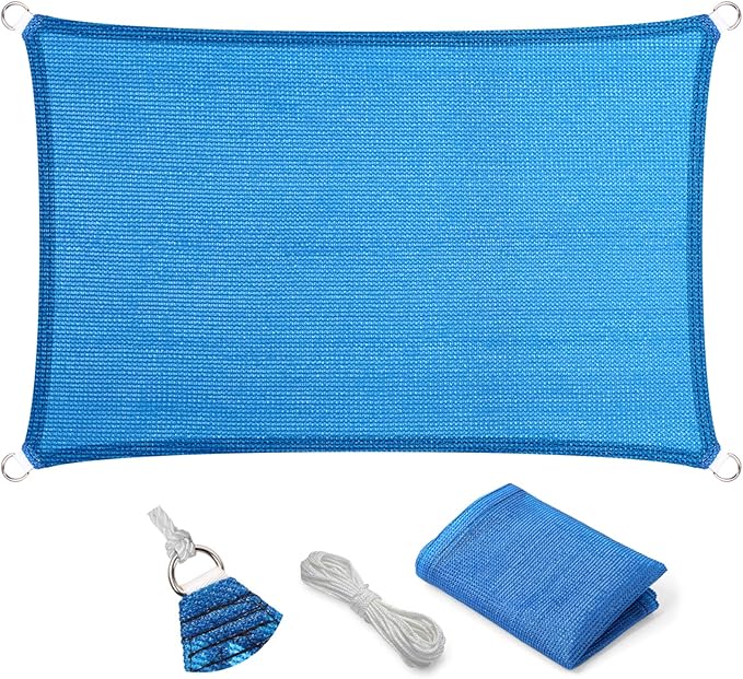 Eden's Decor Straight Flat-Edged Sun Shade Sail Rectangular 7' x 16' Blue UV-Blocking Outdoor Canopy Fabric Cloth Awning for Pergola Patio Garden Backyard Custom Size