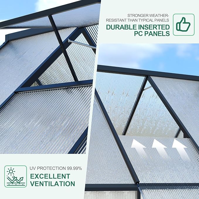 Greenhouse 6x9 FT Aluminum-Framed Heavy Duty Polycarbonate with Quick Setup Structure and Roof Vent Large Enhanced Outdoors Green House Kit