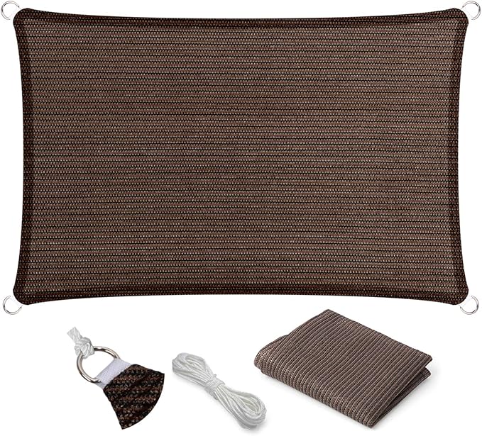 Eden's Decor Straight Flat-Edged Sun Shade Sail Rectangular 12' x 19' Brown UV-Blocking Outdoor Canopy Fabric Cloth Awning for Pergola Patio Garden Backyard Custom Size