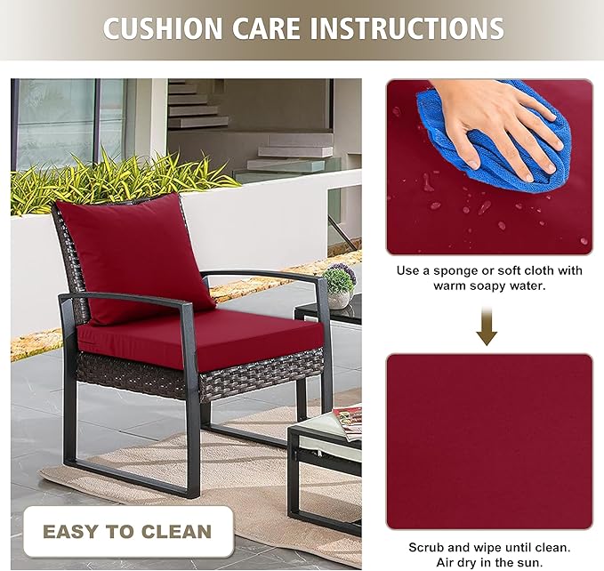 Outdoor Cushions for Patio Furniture, Waterproof Outdoor Chair Cushion w/Fade-Resistant, Removable & Machine-Washable Cover, 22x22 Inch, Deep Seat Sofa/Couch Pad Replacement – Set of 4, Burgundy