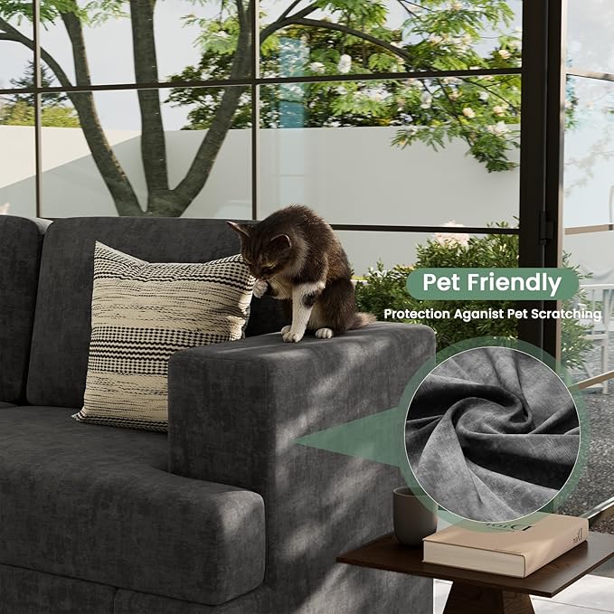 2 Piece Set Comfy Sofa Couch, 3 Seater & Loveseat Sofa with Deep Seats, Modern Sleeper Couch for Living Room, Dark Grey Chenille