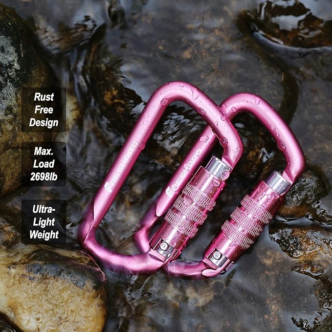 FresKaro 3inch 12kN-2698lbs Auto Locking Carabiner Clips, Solid D Shape, Heavy Duty 7075 Aluminum, Lightweight 1.09oz, Rust Proof, for Hammock, Hiking, Dog Leash, Keychain etc., Multi-Colors