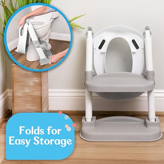 Fisher-Price™ Potty Training Seat with Step Stool Ladder, 2-in-1 Potty Training Toilet for Toddlers with Splash Guard, Anti-Slip Pads, Cushioned Seat (Gray)